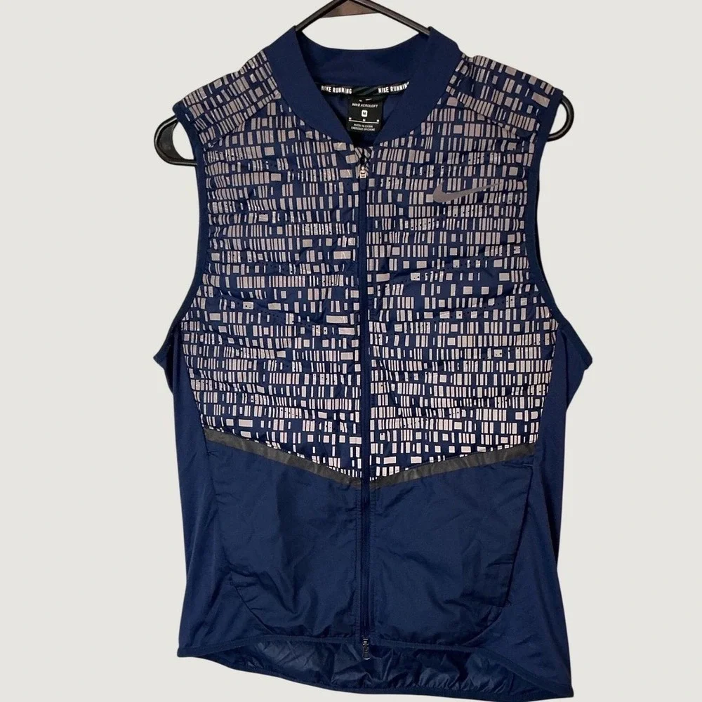 Nike Aeroloft Running Vest Womens Medium Navy Blue Quilted Down Puffer 800497